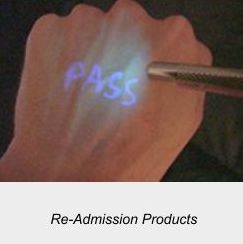 Re-Admission Inks, UV Lamps, UV Ink Stamps and Visible inks