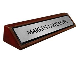 Rosewood Piano Finish Desk Plate - Brushed Silver Name Plate