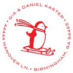 Penguin on Sled Monogram Address Stamp