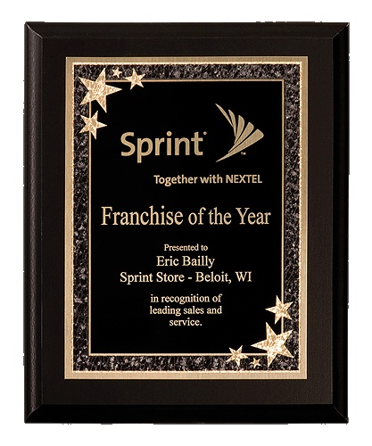 Recognition Awards
Plaques and Awards
8"x10" Black finish plaque w/starburst
Recognition Plaques and Awards