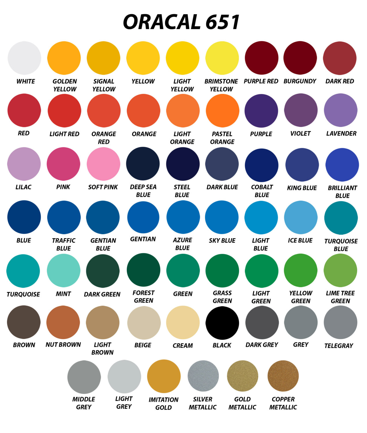 Oracal 951 Color Chart